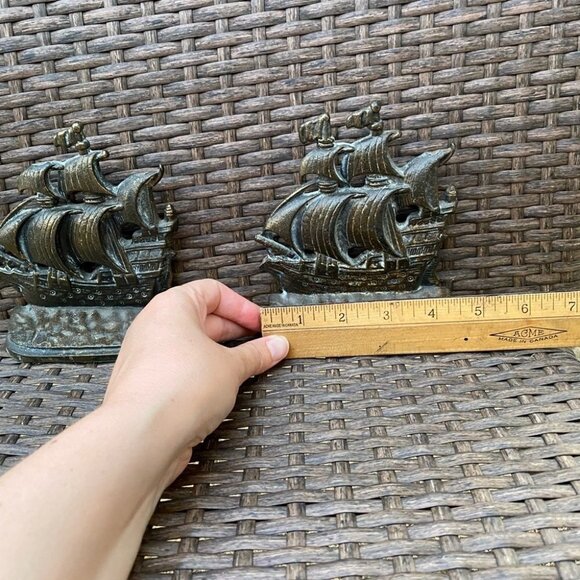 BRASS Sailing Ship Bookends Set of 2 Vintage MCM - Picture 7 of 7
